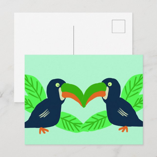 Carte Postale Toucans Et Feuilles Tropicaux (Devant / Derrière)