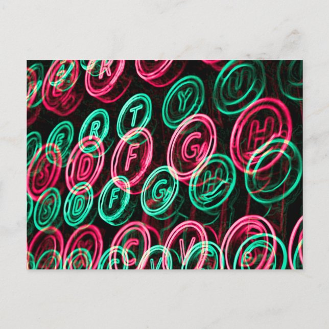 Carte Postale Touches de machine à écrire néon de près (Devant)