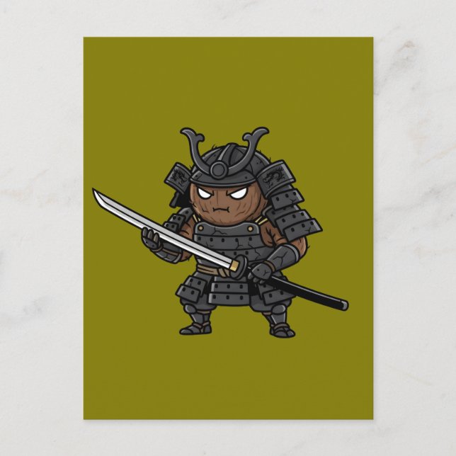 Carte Postale Tough Coconut Samurai Guardian Katana Illustration (Devant)