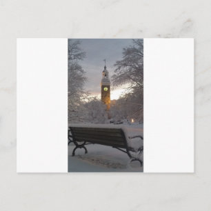 Carte Postale Tour à horloge neige avec banc