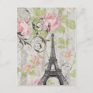 Carte Postale tour beige chic rose floral