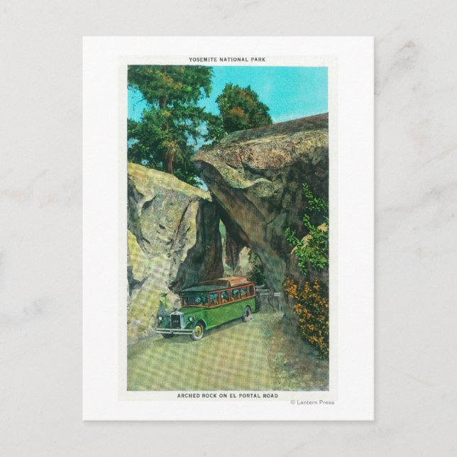 Carte Postale Tour Bus sous le rocher Arch sur El Portal Road (Devant)