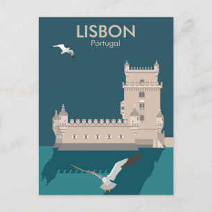 Carte Postale Tour de Belem de Lisbonne dans le style poster vin