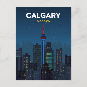 Carte Postale Tour de Calgary Skyline Nuit Rétro