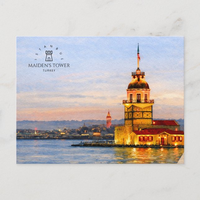 Carte Postale TOUR DE LA PUCELLE ISTANBUL, TURQUIE | Aquarelle (Devant)