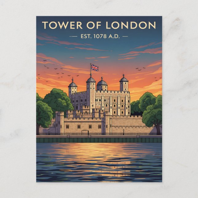 Carte Postale Tour de Londres au coucher du soleil (Devant)