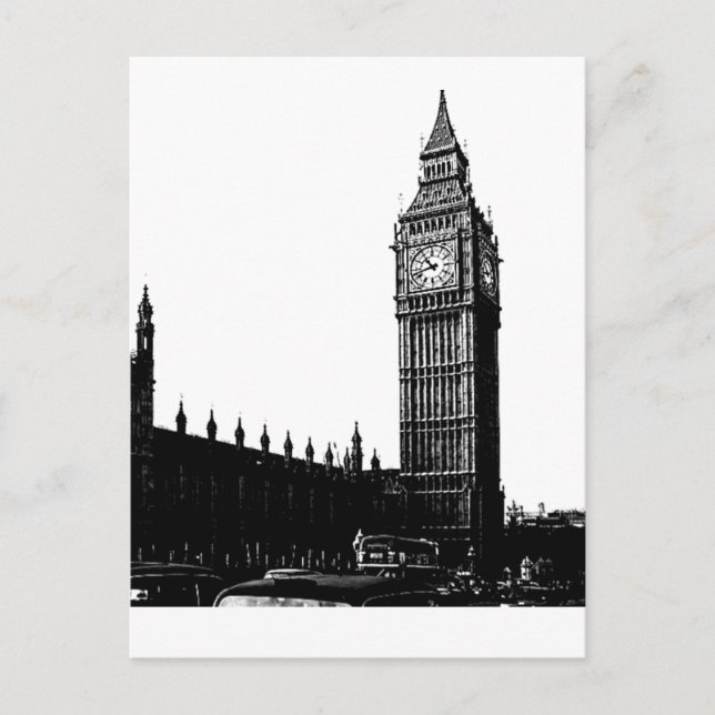 Carte Postale Tour de Londres Big Ben Photographie noir et blanc (Devant)