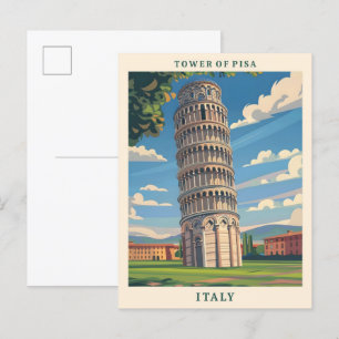 Carte Postale Tour de Pise Italie Élégant Vintage voyage d'art