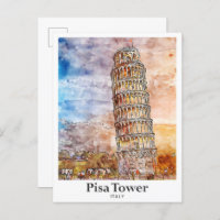 Tour de Pise Italie Voyage Aquarelle main tirée