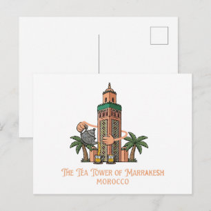 Carte Postale Tour de thé de Marrakech Illustration vintage du M