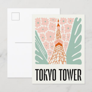 Carte Postale Tour de Tokyo Japon Voyage abstrait art floral