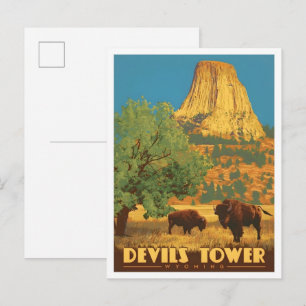 Carte Postale Tour Devils Tower Wyoming USA Art Vintage