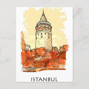 Carte Postale Tour d'Istanbul vintage Turquie Voyage aquarelle 