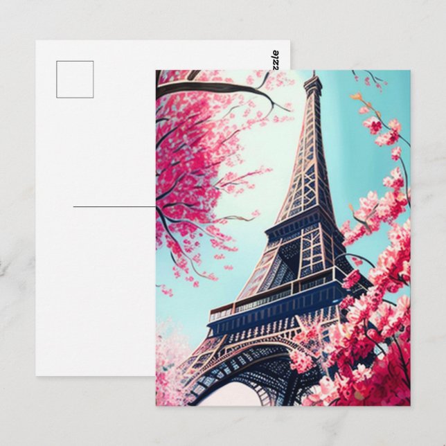 Carte Postale Tour Effiel au printemps (Devant / Derrière)