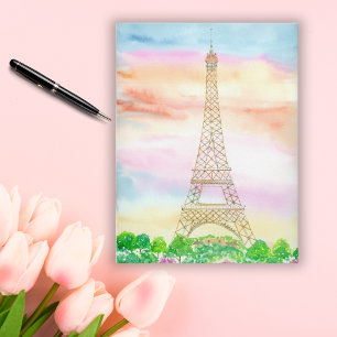 Carte Postale Tour Eiffel à l'aquarelle pendant le coucher de so