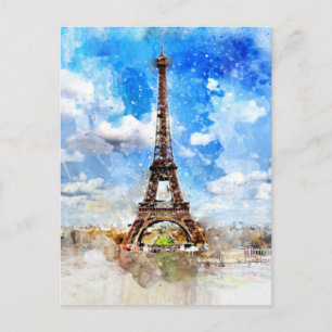 Carte Postale Tour Eiffel aquarelle