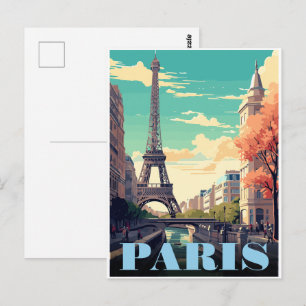 Carte Postale Tour Eiffel art vintage tour de Paris cadeaux
