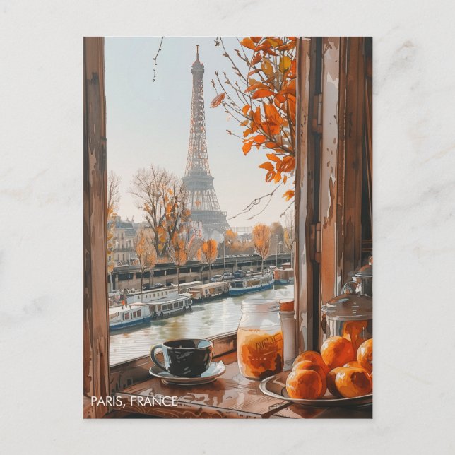 Carte Postale Tour Eiffel Automne Paris en Aquarelle (Devant)