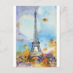 Carte Postale Tour Eiffel de Paris Aquarelle d'automne