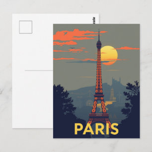 Carte Postale Tour Eiffel de Paris au coucher du soleil Voyage F
