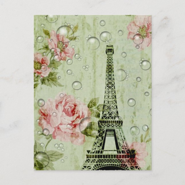 Carte Postale tour eiffel de paris rose menthe chic country (Devant)
