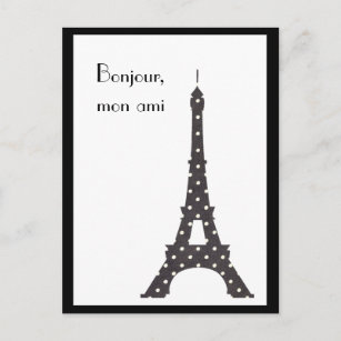 Carte Postale Tour Eiffel de Pois français noirs et blancs