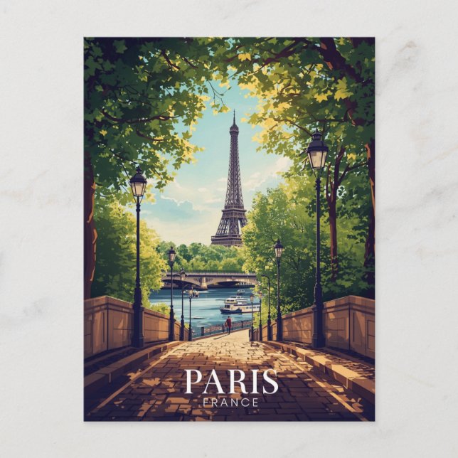 Carte Postale Tour Eiffel du parc d'été de Paris (Devant)