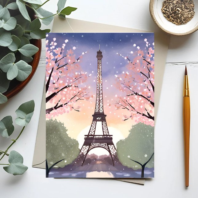 Carte Postale Tour Eiffel en fleurs | Paris France Aquarelle (Créateur téléchargé)