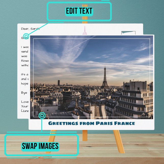 Carte Postale Tour Eiffel et les toits de Paris (Instead of buying postcards, use this template to customize text & share your own photo.)
