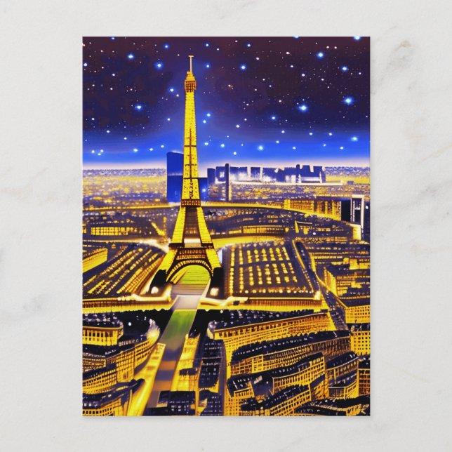 Carte Postale Tour Eiffel et Paris sous les étoiles (Devant)