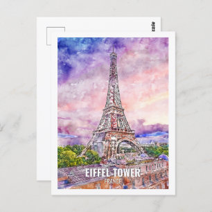 Carte Postale Tour Eiffel France Place de Voyage Aquarelle