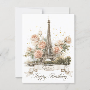 Carte Postale Tour Eiffel "Joyeux Anniversaire" avec nom personn
