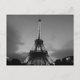 Carte Postale Tour Eiffel noir et blanc à Paris Nuit en ville