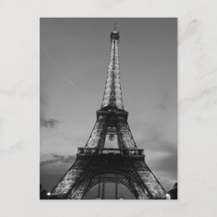 Carte Postale Tour Eiffel noir et blanc à Paris Nuit en ville