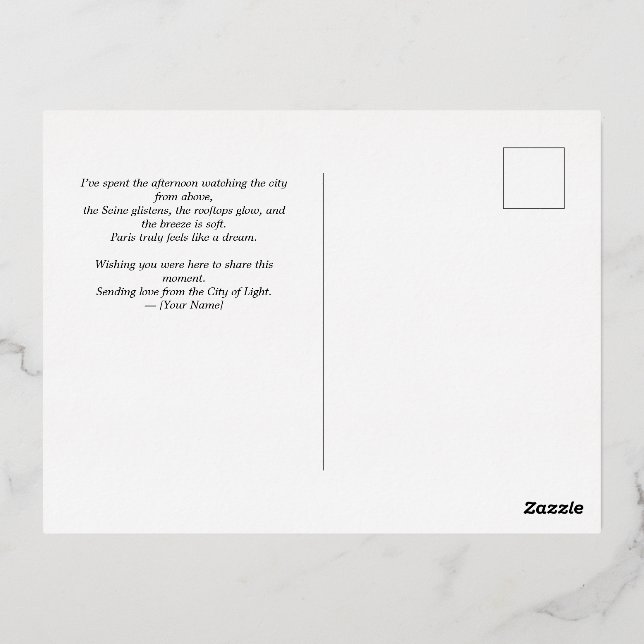 Carte postale Tour Eiffel Paris avec huile d'or -  (Verso)