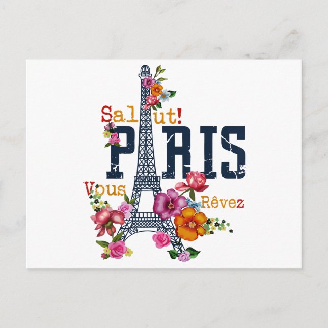 Carte Postale Tour Eiffel Paris Chemise Salut Flower Paris Fra (Devant)