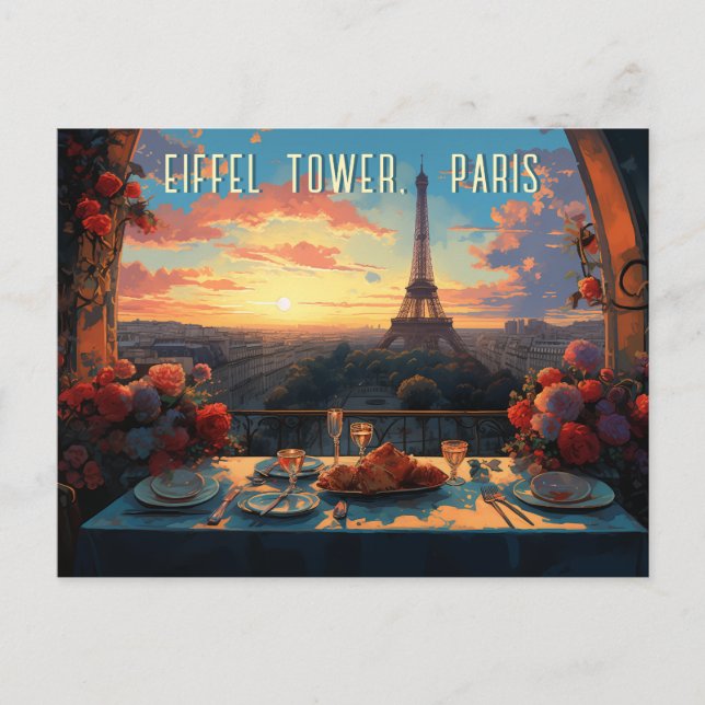 Carte Postale Tour Eiffel Paris City Illustration Art de Voyage (Devant)