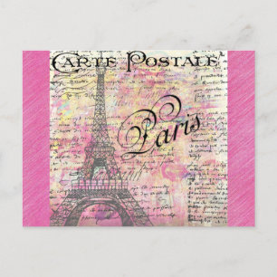 Carte Postale Tour Eiffel Paris France Vintage rose