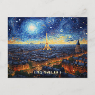 Carte Postale Tour Eiffel Paris Illustration de nuit Art de Voya