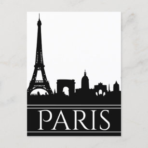Carte Postale Tour Eiffel Paris Skyline noir & blanc