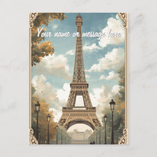 Carte Postale Tour Eiffel Paris Voyage Art Rétro Vintage Nom