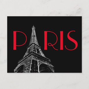 Carte Postale Tour Eiffel Paris Voyage Noir Blanc Rouge Pop Art