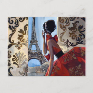 Carte Postale Tour Eiffel, Robe Rouge, Allons-y