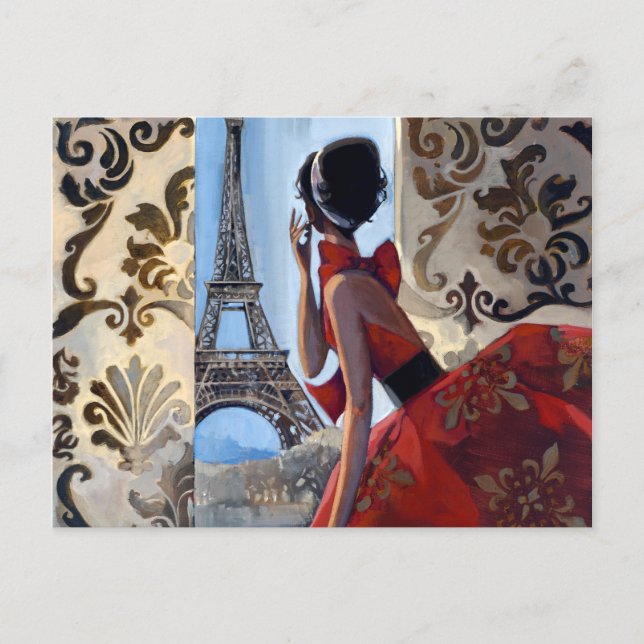 Carte Postale Tour Eiffel, Robe Rouge, Allons-y (Devant)