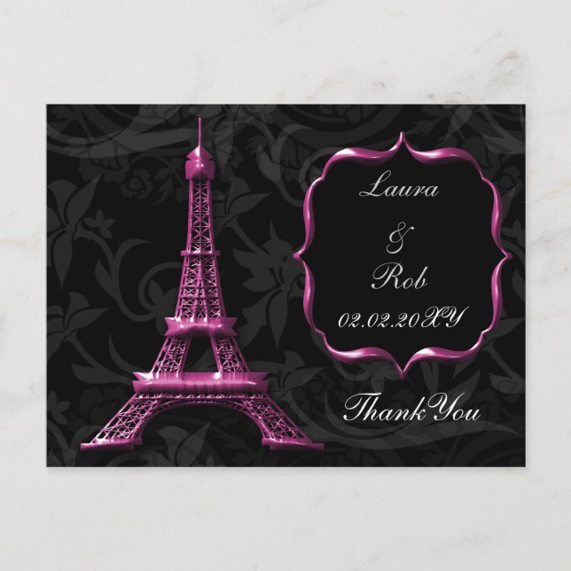 Carte Postale tour Eiffel rose Merci français (Devant)