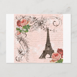 Carte Postale Tour Eiffel Rose rouge
