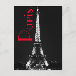 Carte Postale Tour Eiffel rouge noir à Paris Nuit