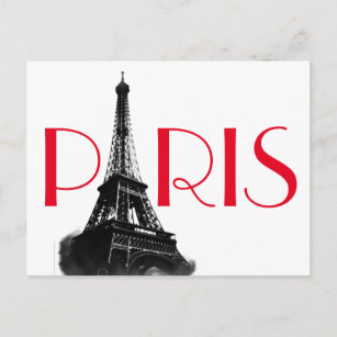 Carte Postale Tour Eiffel Rouge Noir & Blanc Paris Travel