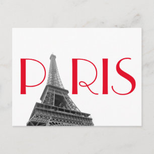 Carte Postale Tour Eiffel Rouge Noir & Blanc Paris Travel