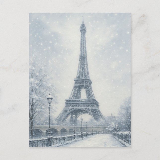 Carte Postale Tour Eiffel - Scène d'hiver Paris (Devant)